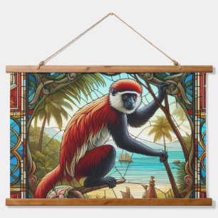 SUSPENDUE ROUGE COLOBUS MONKEY, TAPISSERIE DE MUR