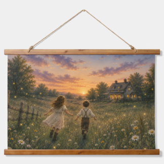 Suspendue Tapisserie aquarelle Prairie aux lucioles