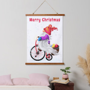 Suspendue Tapisserie de Noël Gnome avec vélo et cadeau