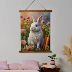 Suspendue Tapisserie de patchs de lapin et de carottes en fl