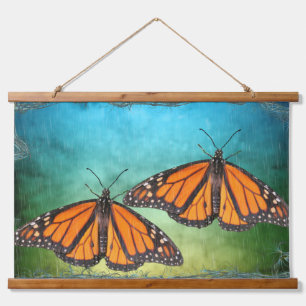 Suspendue Tapisserie en bois avec papillons monarques