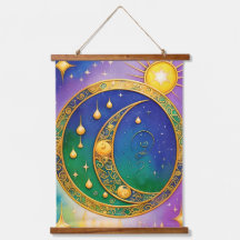Tapisserie Rétro Boho Soleil Lune Étoiles Hippie