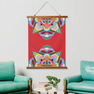 Suspendue Tiger Dragon Mandala Bois Taché Tapisserie