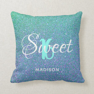 Süß 16 Aquamarin Aqua Glitzer Sparkle Personalis Kissen