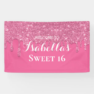Süß 16   Pink Drill Glitzer Banner