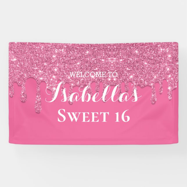 Süß 16 | Pink Drill Glitzer Banner (Horizontal)