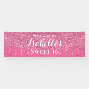 Süß 16   Pink Drill Glitzer Banner