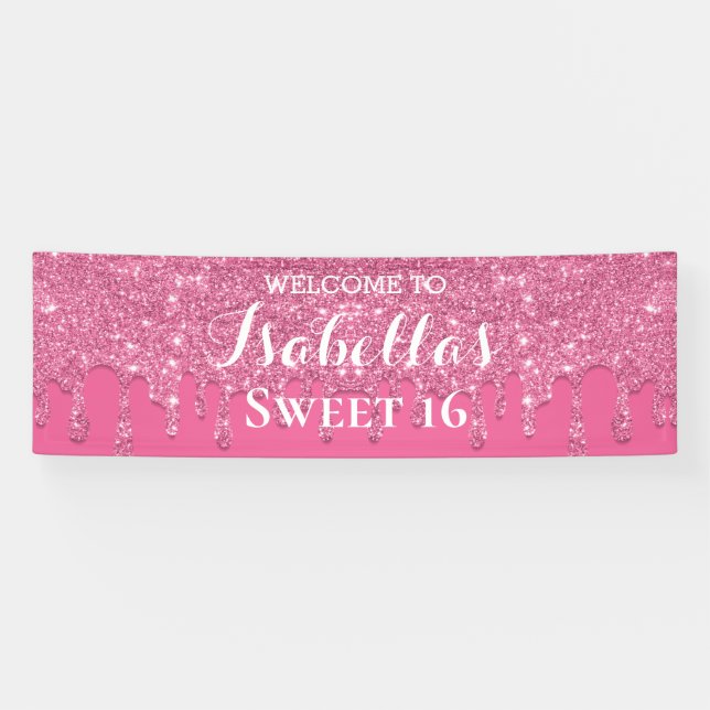 Süß 16 | Pink Drill Glitzer Banner (Horizontal)