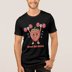 Süß aber stark – Cartoon-Erdbeere im Fitnessstudio Tri-Blend Shirt