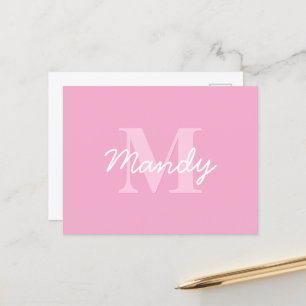 Süß aussehender kursiver Name & Monogramm Rosa Postkarte