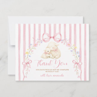 Süß Ein kleines Lamm-Baby-Shower-Rosa-Bogen-Gingha Dankeskarte