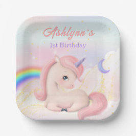Süß Elegant Cute Rosa Wasserfarbe Einhorn Quadrat Pappteller