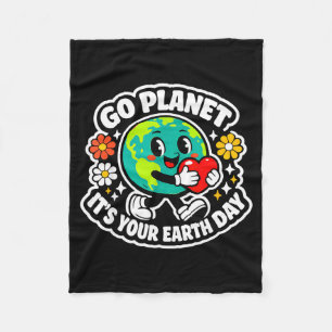 Süß geh Planet Erde Tag 2026 Lehrer Kinder groovy Fleecedecke