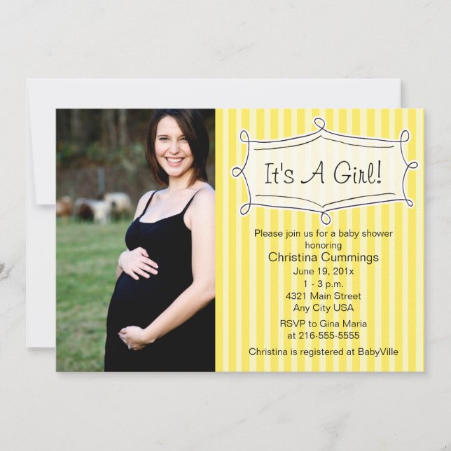 Süß gestreifte Baby-Duschen-Foto-Einladung Einladung (Vorderseite)