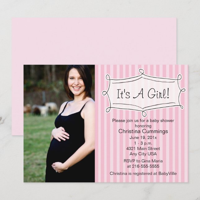Süß gestreifte Baby-Duschen-Foto-Einladung Einladung (Vorne/Hinten)