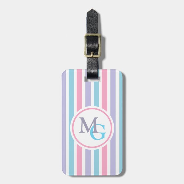 Süß gestreifte Monogrammierte Gepäckanhänger (Vorderseite vertikal)