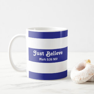 Süß, glaube einfach, blau-weiß gestreifter Name Kaffeetasse