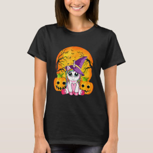 Süß Halloween Mädchen Frauen Hexenhaft Einhorn Hal T-Shirt