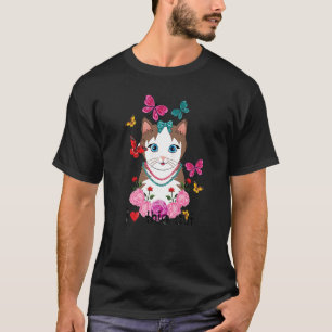 Süß ich liebe diese Katze Schmetterlinge und Rosen T-Shirt