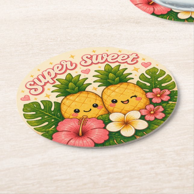 süß kawaii hawaii  runder pappuntersetzer (Angewinkelt)