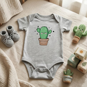 Süß lächelnder Kawaii-Baby-Kaktus in einer Vase mi Baby Strampler