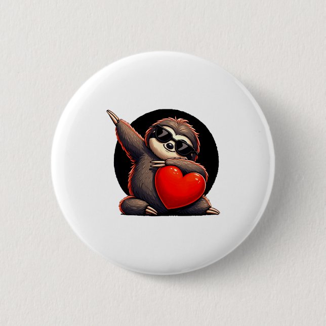 Süß Lustig Cooler Faultier Dabbing Herz Valentinst Button (Vorderseite)