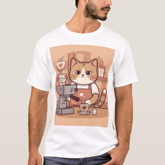Süß Lustig Gemütlich Barista-Katze & Kaffee T-Shir T-Shirt