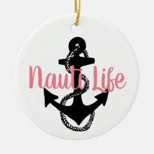 süß, nautisches NAUTI LIFE Schriftzug mit Anker   Keramik Ornament