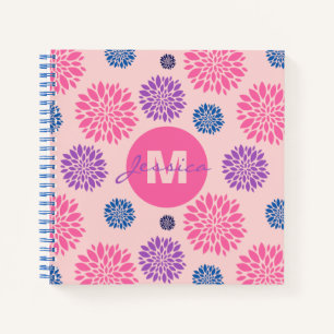 Süß Rosa Lila Blau Blumenmuster Personalisiert Notizbuch
