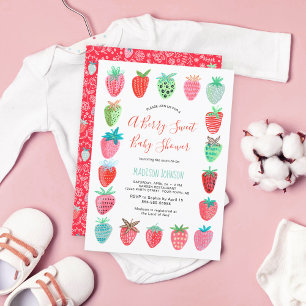 Süß   Rot   Erdbeere   Babyparty   Einladung