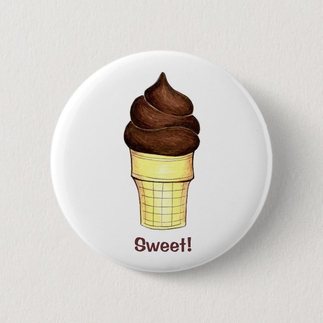 Süß! Schokolade Soft Serve Ice Creme Cone Feinschm Button (Vorderseite)