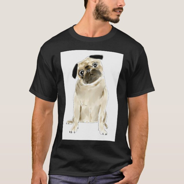 Süß sitzender Mops Hund T-Shirt (Vorderseite)