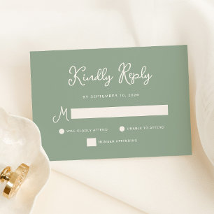 Süß und Whimsical   Einfache Salbeigrüne Hochzeit RSVP Karte