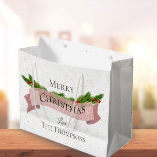 Süß Weiß Kunststoff-Rosaglimmer Frohe Weihna Große Geschenktüte