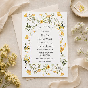 Süß wie eine Biene Gelbe Blumenbogen-Baby-Party Einladung