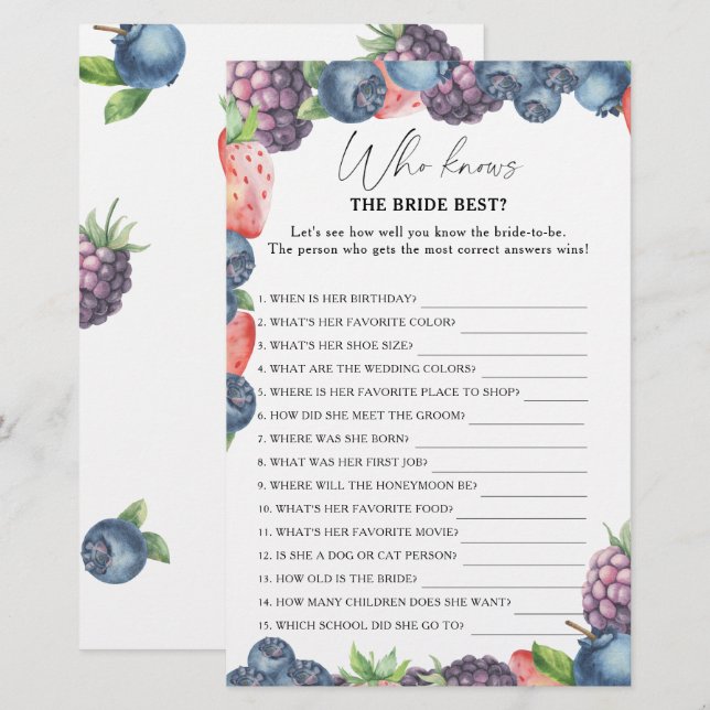 Süßbeere - Wer kennt das beste Spiel der Braut (Vorne/Hinten)