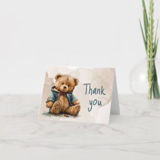 Süßbraune Aquarellteddytasche Baby Dusche Dankeskarte