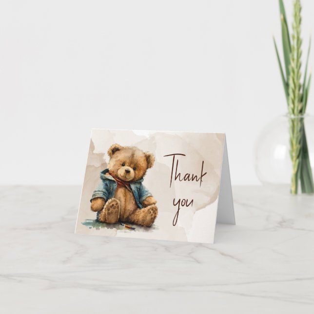 Süßbraune Aquarellteddytasche Baby Dusche Dankeskarte (Vorderseite)