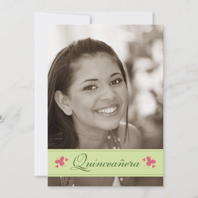 Süßbutterfliegen Quinceanera Einladung (Salbei) (Vorderseite)