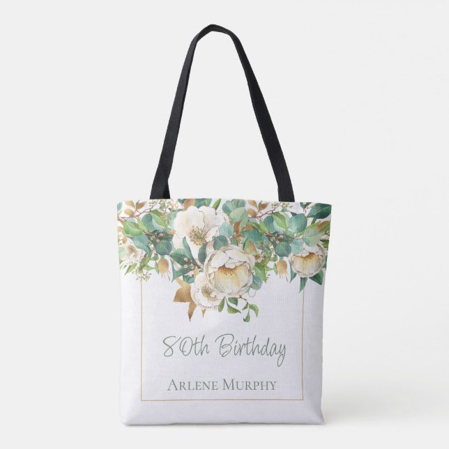 Süßcreme-Rose 80. Geburtstag Tasche (Rückseite)