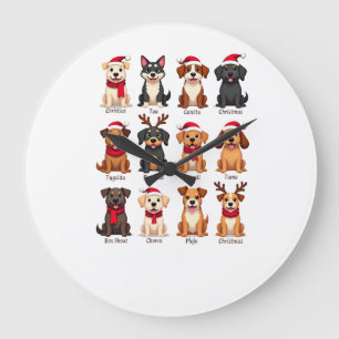 Süße 12 Hunde Xmas Lustige Hunde Liebhaber Weihnac Große Wanduhr