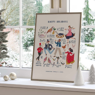 Süße 12 Tage Weihnachten klassische Illustration  Poster