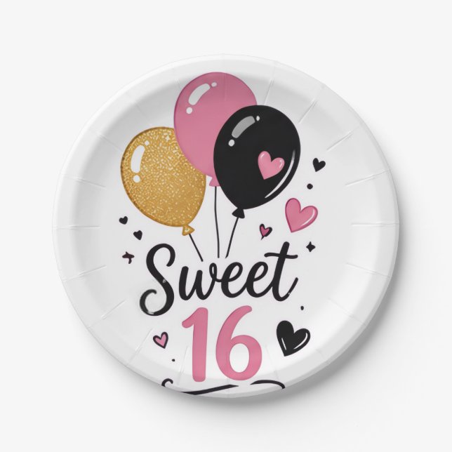 Süße 16 Ballons Papierplatte Pappteller (Vorderseite)
