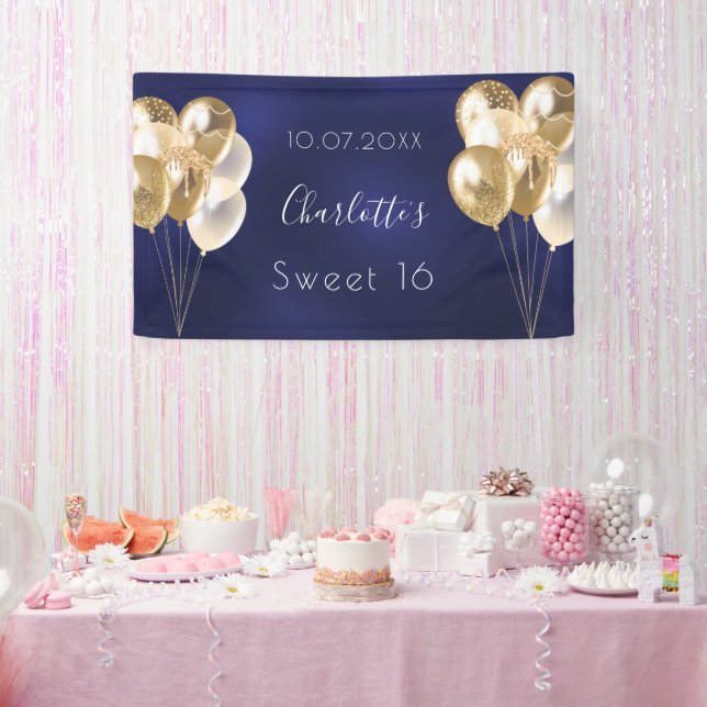 Süße 16 blaue Goldballons Party Banner (Party)