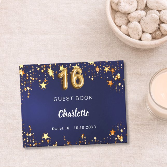 Süße 16 blaue goldene Sterne Gästebuch (Von Creator hochgeladen)