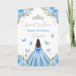 Süße 16 Blaue Prinzessin Afroamerikanisches Mädche Karte