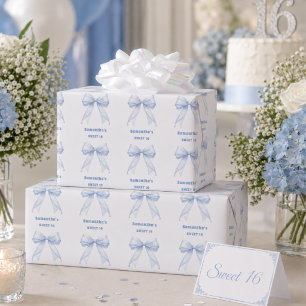 Süße 16 blaue Schleife Perlen Geschenkpapier
