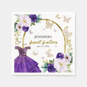 Süße 16 Blumen Lila Kleid Schmetterling Servietten