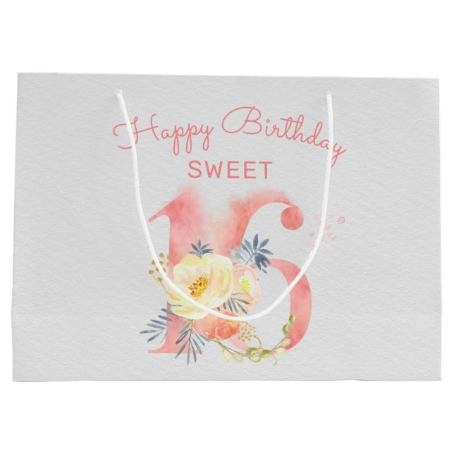 Süße 16 Blumennummer Grosser 16. Geburtstag Große Geschenktüte (Rückseite)