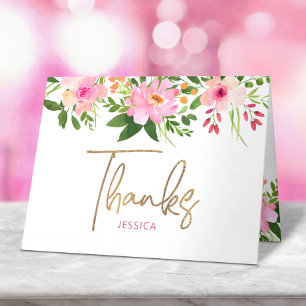 Süße 16 Blush Pink Floral Watercolor Gold Schrift Dankeskarte